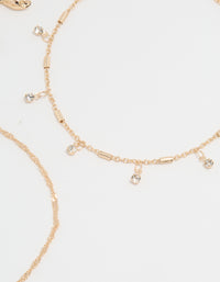 Gold Diamante & Ocean Charm Anklets 3-Pack - link has visual effect only