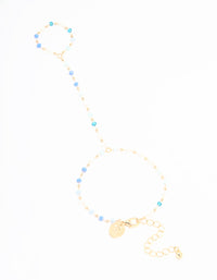 Gold Blue Faceted Bead Hand Chain - link has visual effect only