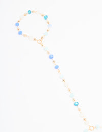 Gold Blue Faceted Bead Hand Chain - link has visual effect only