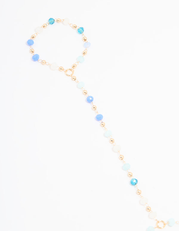 Gold Blue Faceted Bead Hand Chain