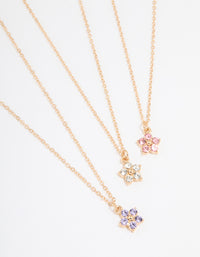 Gold Diamante Flower Necklaces 3-Pack - link has visual effect only