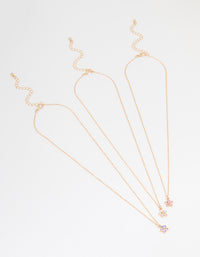 Gold Diamante Flower Necklaces 3-Pack - link has visual effect only