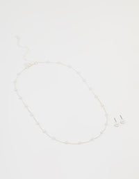 Silver Pearl Necklace & Earrings Set - link has visual effect only