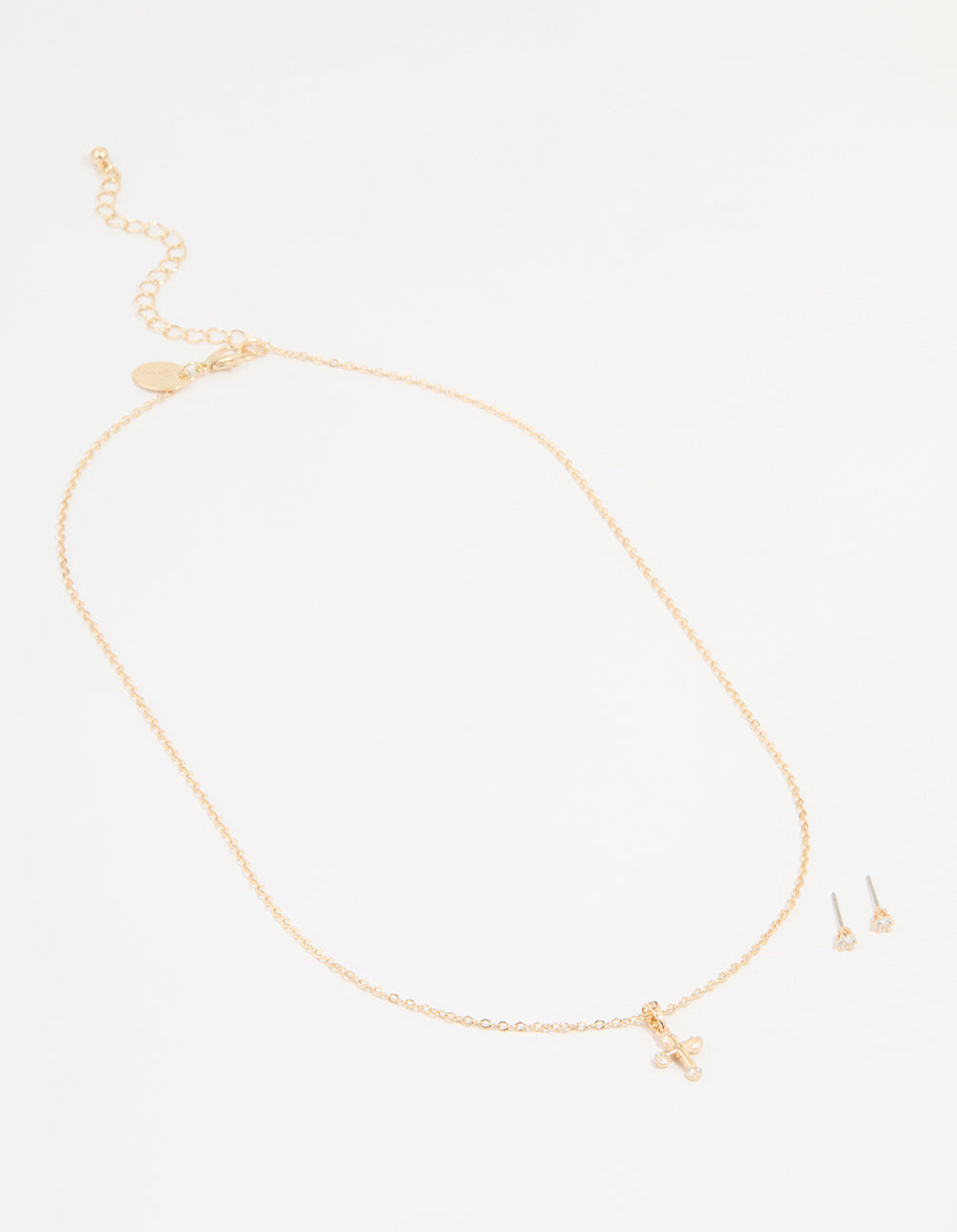 Gold Cubic Zirconia Cross Necklace & Earrings Set