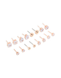 Rose Gold Diamante Mixed Shape Stud Earrings 8-Pack - link has visual effect only