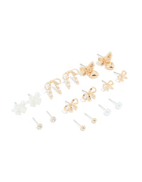 Gold Pearl & Diamante Stud Earrings 8-Pack - link has visual effect only