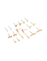 Gold Pearl & Butterfly Chain Star Earrings 8-Pack - link has visual effect only