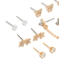 Gold Pearl & Butterfly Chain Star Earrings 8-Pack - link has visual effect only