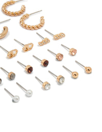 Gold Twisted Hoop & Classic Stud Earrings 12-Pack - link has visual effect only