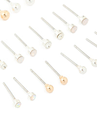 Silver Mixed Basic Stud Earrings 12-Pack - link has visual effect only
