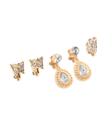 Gold Butterfly & Diamante Clip On Earrings 4-Pack - link has visual effect only