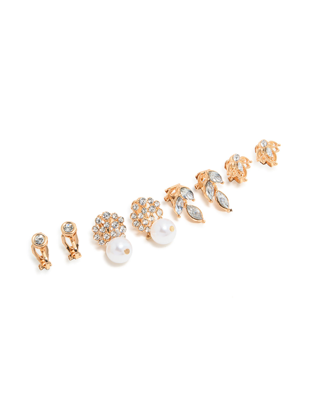 Gold Diamante & Pearl Clip-On Earrings 4-Pack