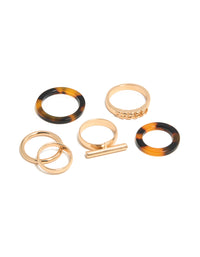 Gold Smooth & Tortoiseshell Rings 6-Pack - link has visual effect only