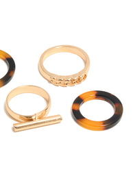 Gold Smooth & Tortoiseshell Rings 6-Pack - link has visual effect only