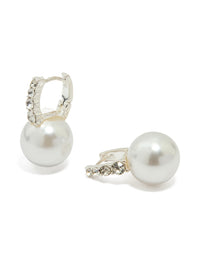 Silver Diamante Pearl Huggie Earrings - link has visual effect only