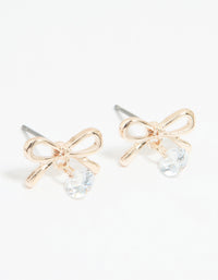 Rose Gold Diamante Bow Drop Earrings - link has visual effect only