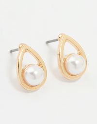 Gold Pearl Teardrop Stud Earrings - link has visual effect only