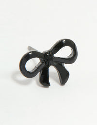 Black Coated Metal Ribbon Bow Stud Earrings - link has visual effect only