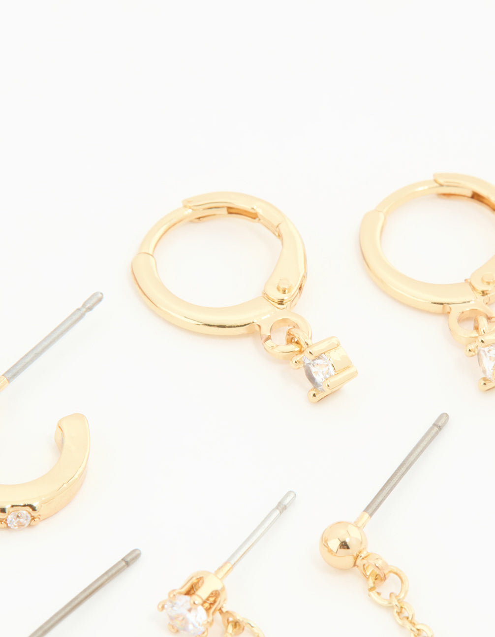 Gold Plated Cubic Zirconia Dainty Chain & Huggie Earrings 4-Pack