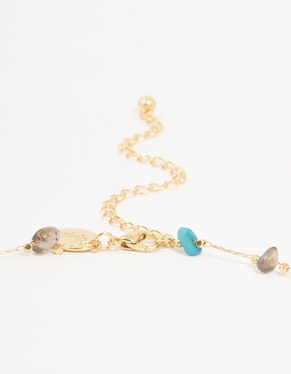 Gold Plated Semi Precious Stones Station Necklace