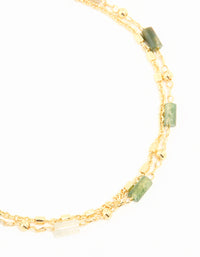 Gold Plated Green Semi Precious Stone Layered Chain Bracelet - link has visual effect only