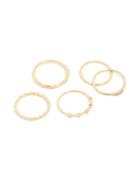 Showcasing gold plated cubic zirconia mixed detail rings 5-pack front view - link has visual effect only