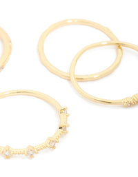 Featuring gold plated cubic zirconia mixed detail rings 5-pack close up view - link has visual effect only