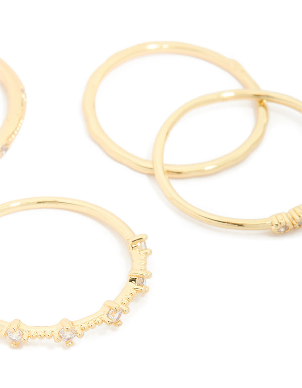 Featuring gold plated cubic zirconia mixed detail rings 5-pack close up view