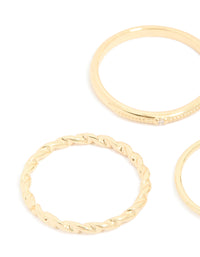 Crafted from gold plated material with cubic zirconia mixed detail rings 5-pack side detail view - link has visual effect only