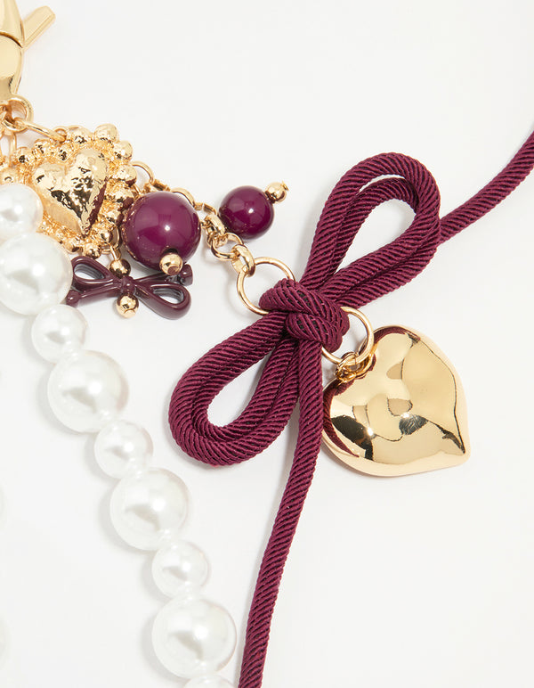 Beaded Heart Pearl Rope Key Chain