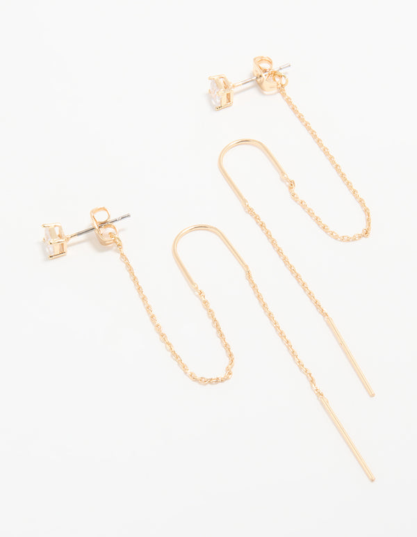 Gold Cubic Zirconia Threader Drop Earrings