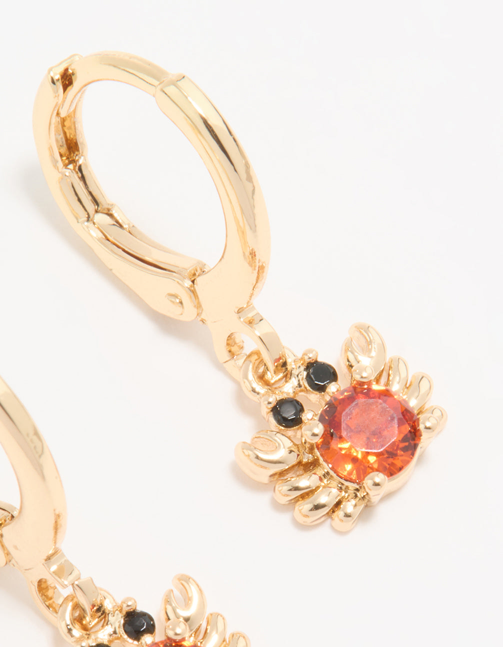 Gold Red Cubic Zirconia Crab Huggie Drop Earrings