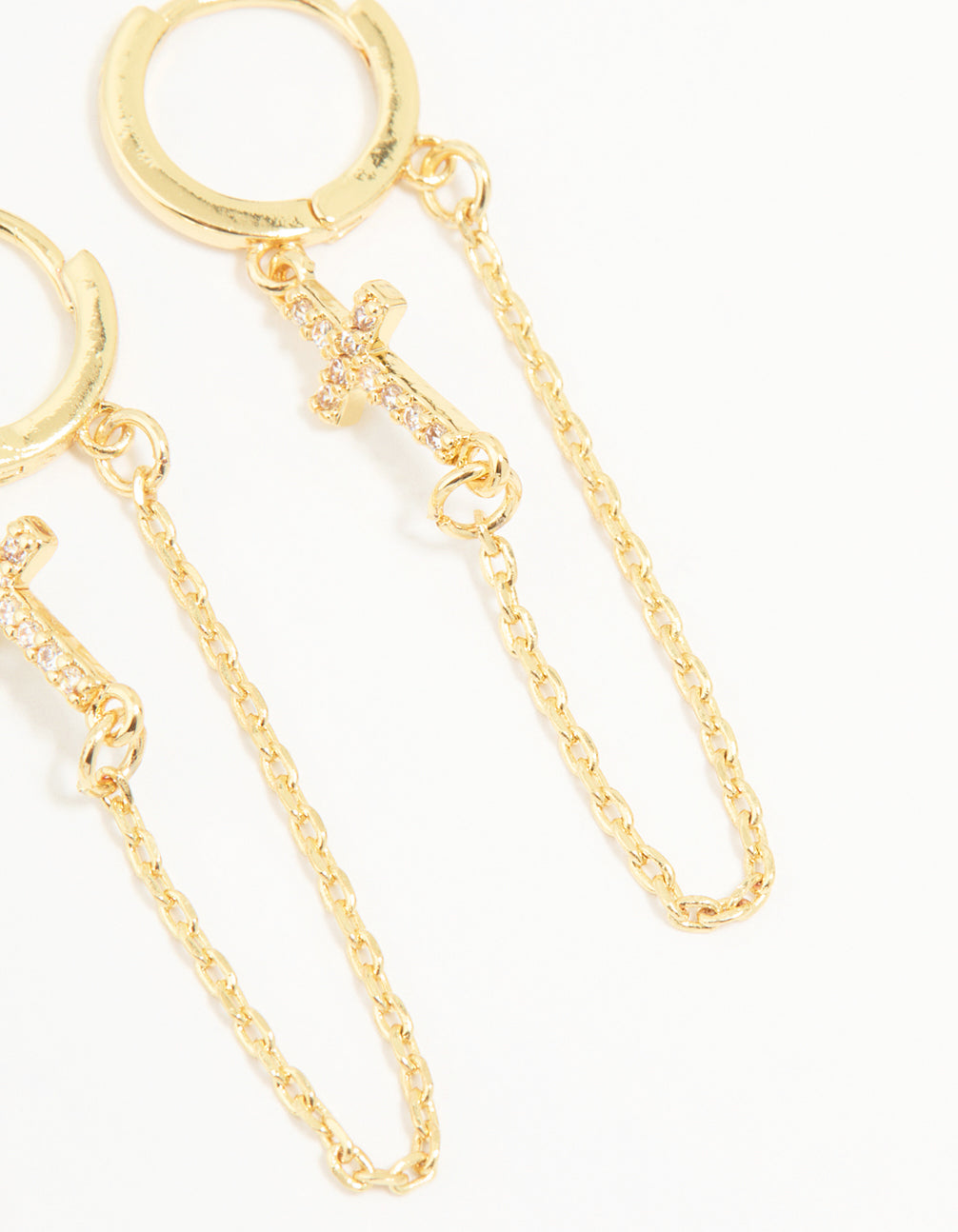 Gold Cubic Zirconia Loop Chain Cross Earrings 3-Pack