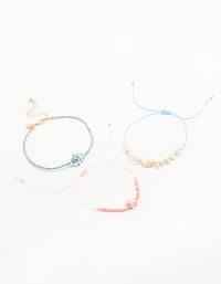 Gold Beaded Rope Shell & Fish Anklets 3-Pack - link has visual effect only