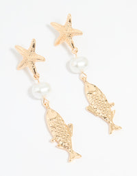 Gold Pearl Fish Drop Earrings - link has visual effect only