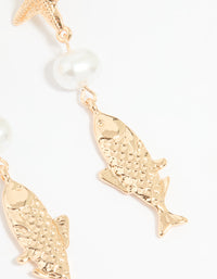 Gold Pearl Fish Drop Earrings - link has visual effect only