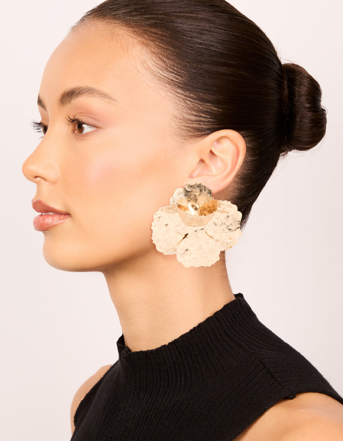 Gold Textured Flower Stud Earrings