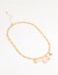 Gold Fish & Flower Charm Necklace - link has visual effect only