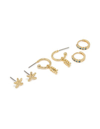 Gold Plated Green Cubic Zirconia & Starfish Earrings 3-Pack - link has visual effect only