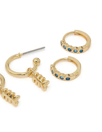 Gold Plated Green Cubic Zirconia & Starfish Earrings 3-Pack - link has visual effect only