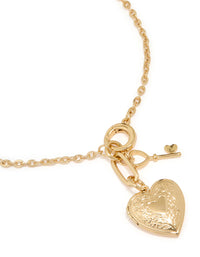 Gold Plated Heart Locket & Key Necklace - link has visual effect only