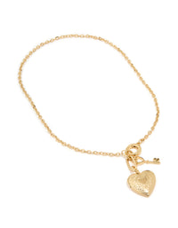 Gold Plated Heart Locket & Key Necklace - link has visual effect only