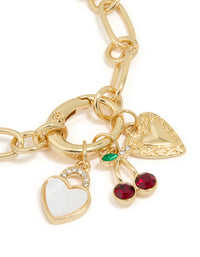 Gold Plated Cherry & Heart Locket Charm Bracelet - link has visual effect only