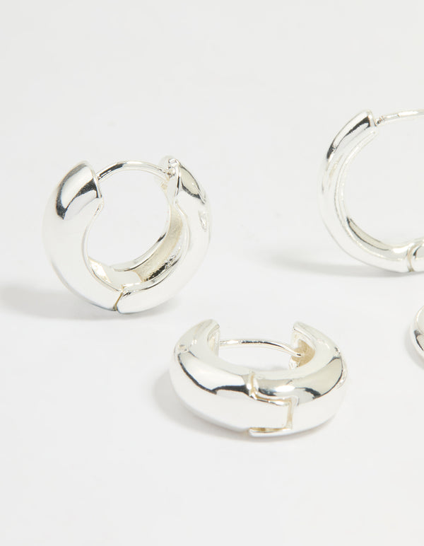 Silver Plated Brass Small & Medium Huggie Earrings 2-Pack