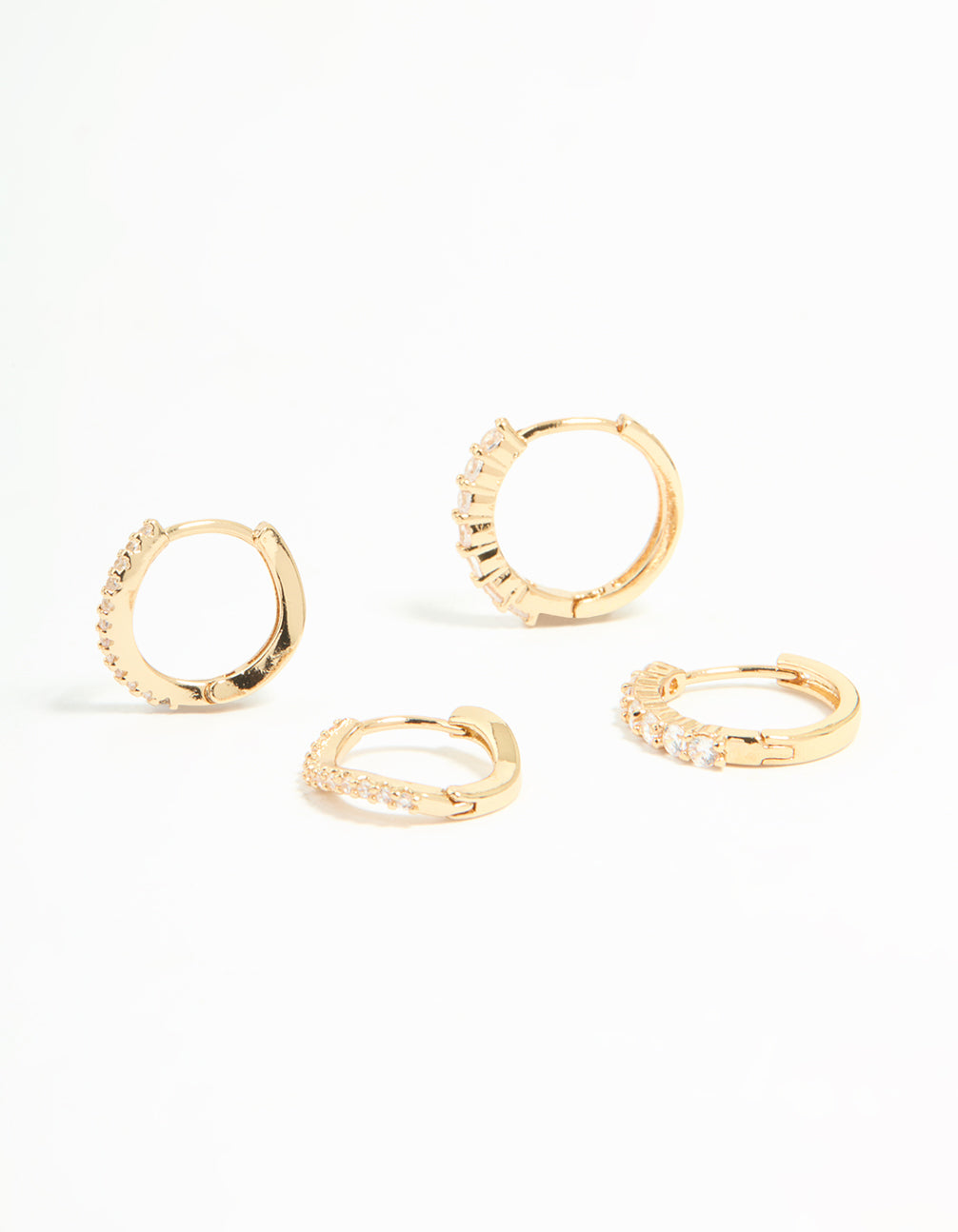 Gold Plated Brass Cubic Zirconia Wavy Earrings 2-Pack