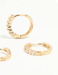 Gold Plated Brass Cubic Zirconia Wavy Earrings 2-Pack - link has visual effect only