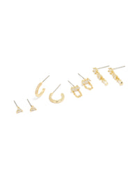 Gold Plated Brass Cubic Zirconia Chain & Stud Earrings 4-Pack - link has visual effect only