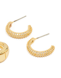 Gold Plated Brass Cubic Zirconia Huggie Earrings 3-Pack - link has visual effect only