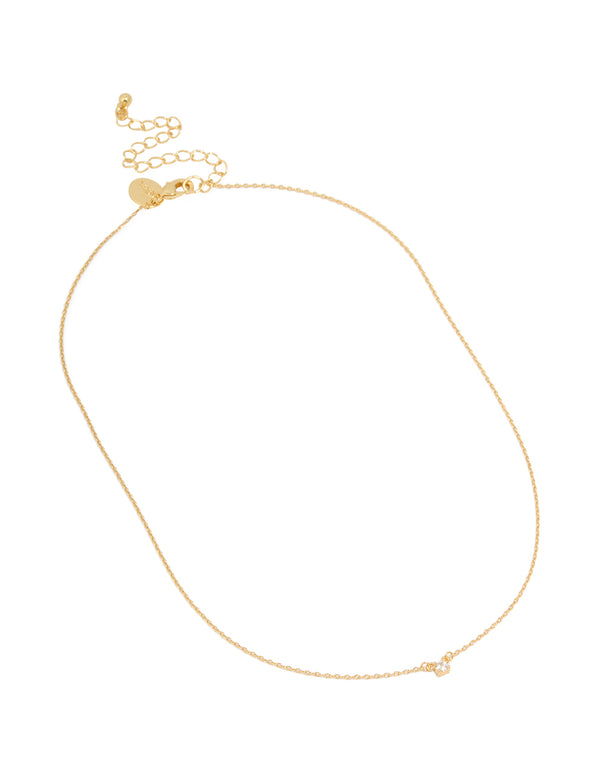 Gold Plated Brass Mini Cubic Zirconia Bezel Pendant Necklace