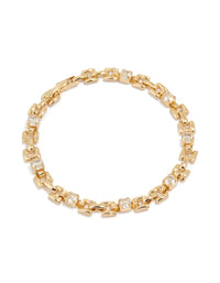 Gold Plated Brass Cubic Zirconia Square Alternating Tennis Bracelet - link has visual effect only